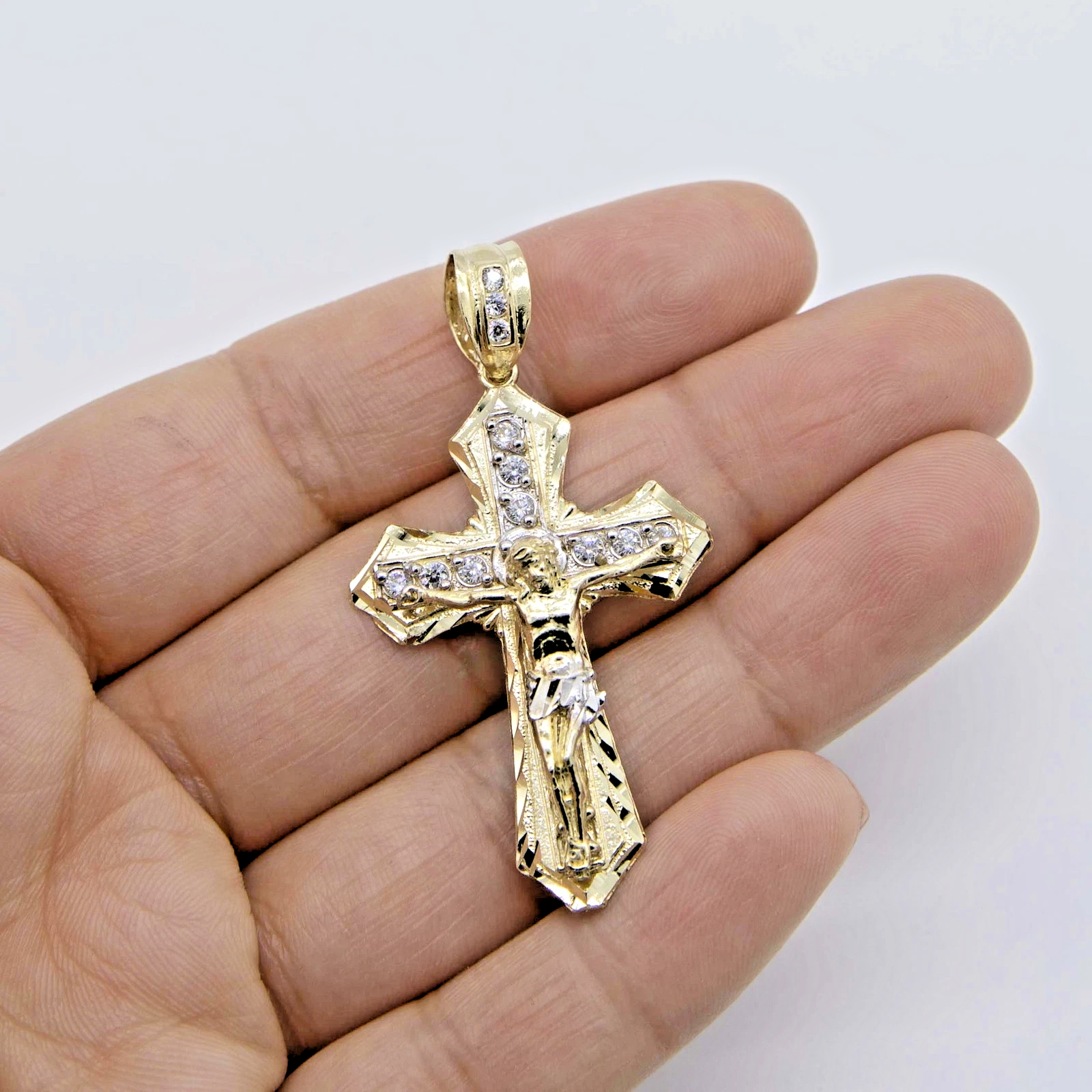 2" Diamond-Cut Jesus Crucifix Cross Pendant Real 10K Yellow White Gold / Men's
