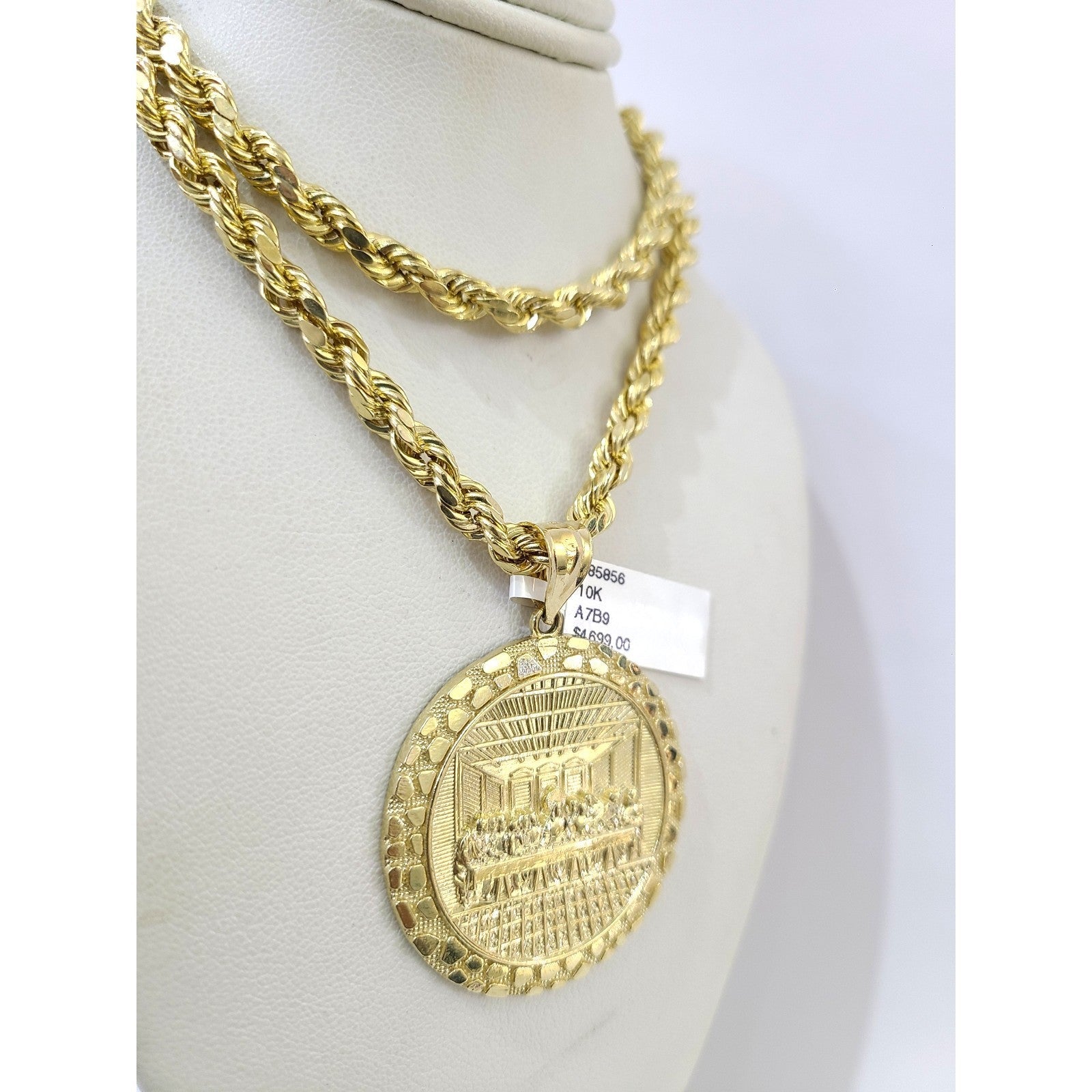 Real 10k Rope Chain Nugget Last Supper Necklace Pendant Set 6mm 20"-28" Gold