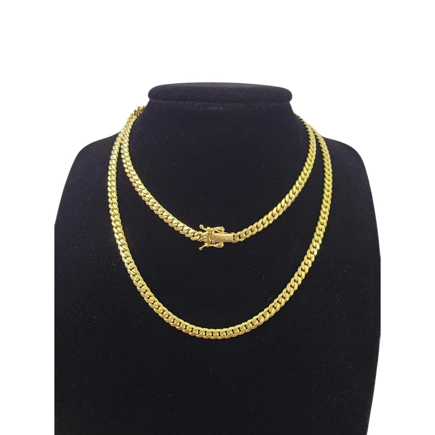 10k Solid Gold Miami Cuban Chain Bracelet Set 4mm Men Women Necklace Real