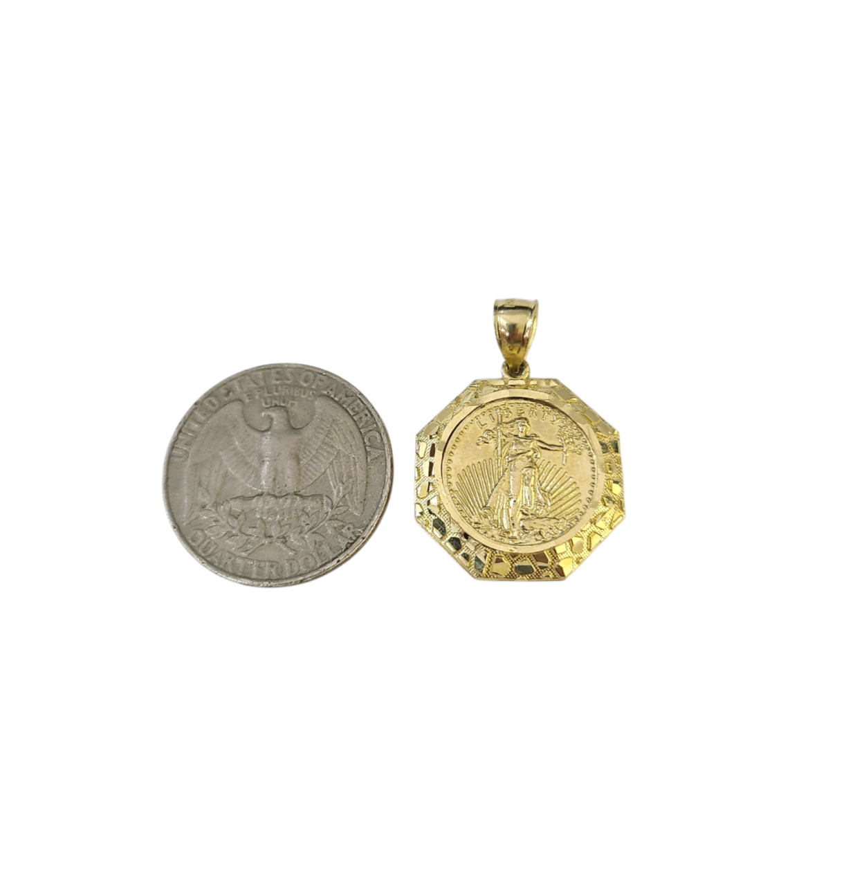 Real 10K Nugget Saint Liberty Medallion Pendant Charm Yellow Gold Genuine 10kt