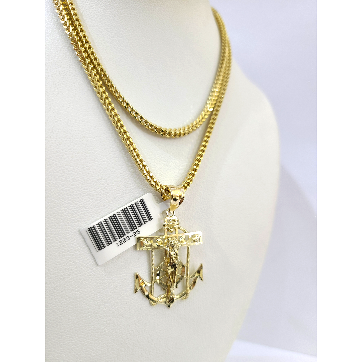 Real 10k Gold Franco Chain Anchor Charm Pendant Necklace SET 2.5mm 18"-26"