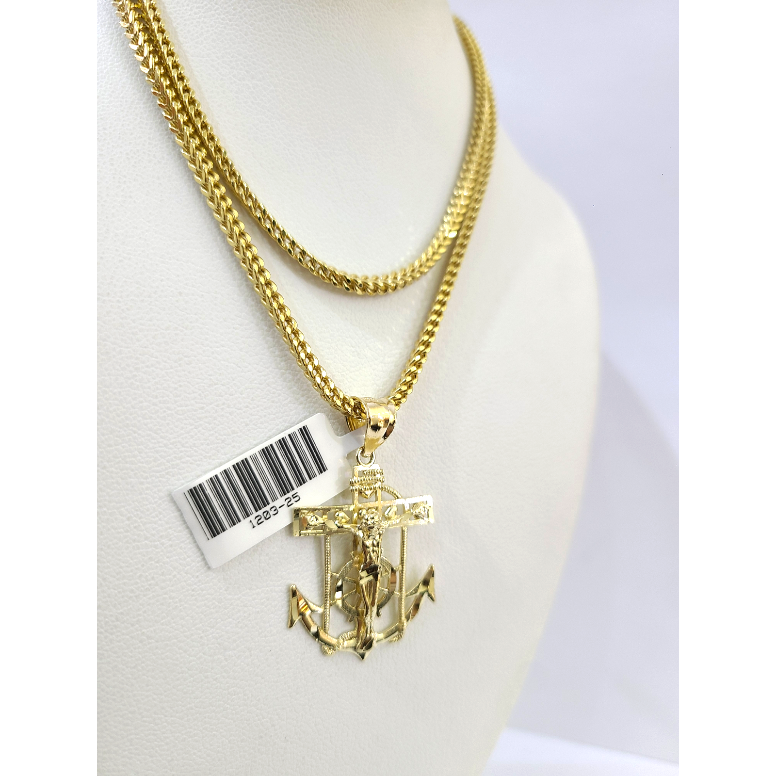 Real 10k Gold Franco Chain Anchor Charm Pendant Necklace SET 2.5mm 18"-26"
