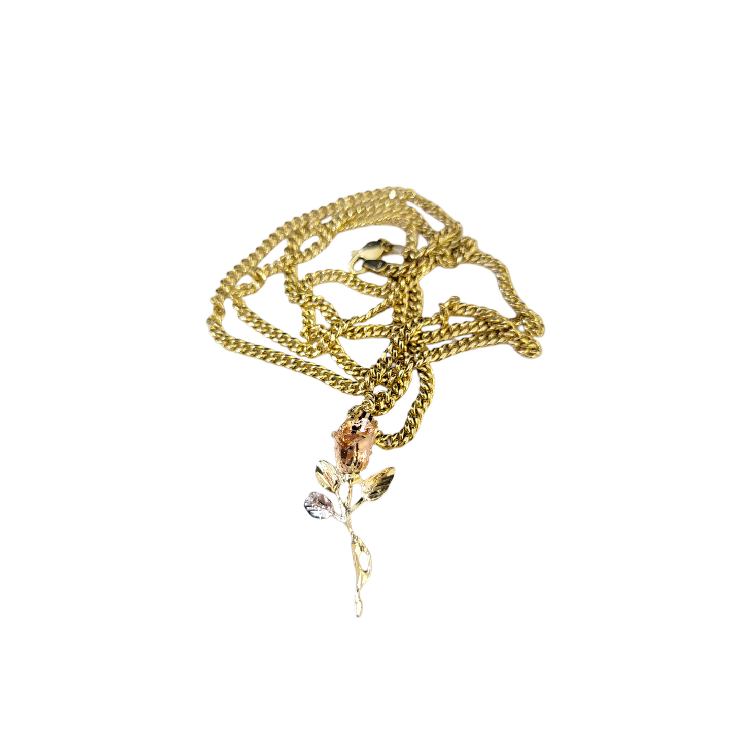 Real 10k Chain Pendant SET Rose Trio Gold Charm Miami Cuban Link Necklace 2.5mm