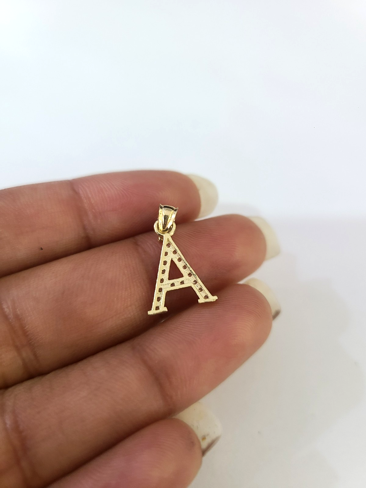 10K Gold Solid Franco Chain A Initial CZ Stone Pendant Set 1mm 16 18 20 22 Women