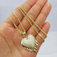 Real 10k Yellow Gold Charm Pendant Dripping heart with Franco Chain 22" 2mm