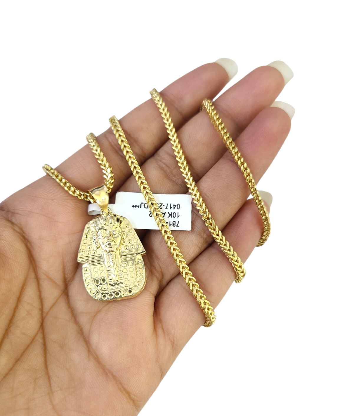 Real 10k Gold Franco Chain Pharaoh Head Charm 2.5mm 18"-26" Pendant Necklace SET