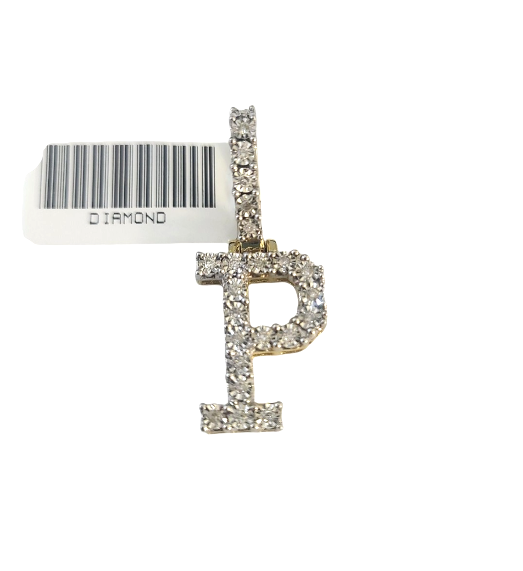 REAL 10k Yellow Gold Palm Chain P Diamond Initial Pendant Charm 3mm SET Necklace