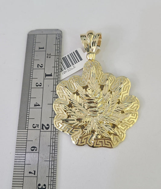 10k Yellow Gold Rope Chain Weed leaf Charm Pendant 18-30'' Inch 7mm Necklace