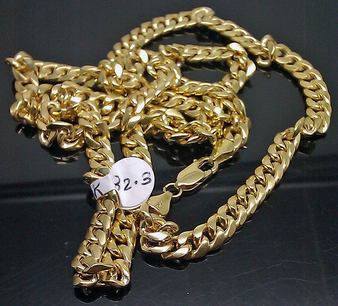 Real Gold 7mm 24" Mens Cuban Link Necklace 10KT yellow Gold Chain Strong Links