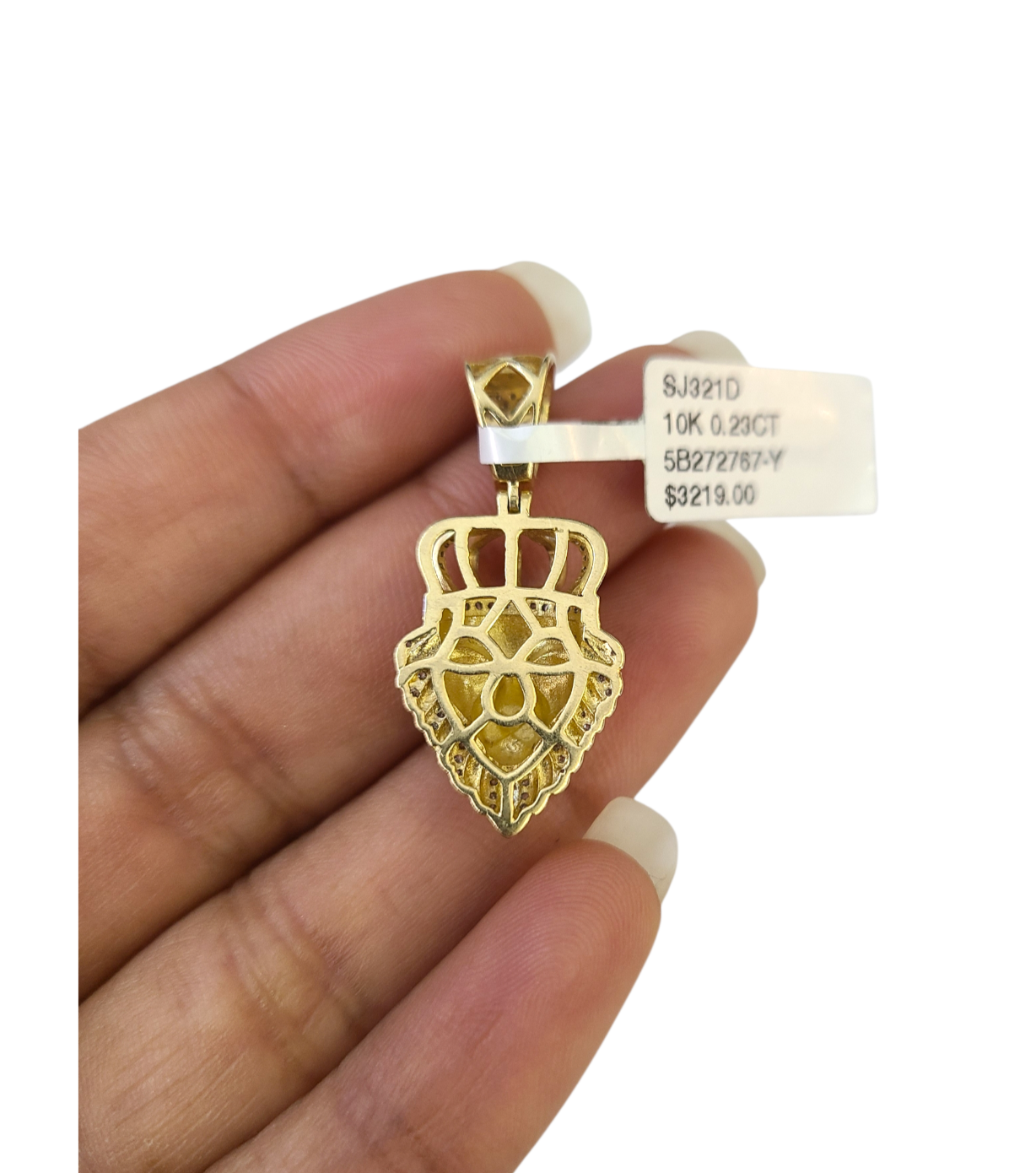 Real 10k Yellow Gold Lion Head Diamond Charm Pendant 1.25'' inch Genuine 10kt