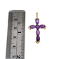 10K Yellow Gold 3mm Rope Chain Purple CZ Cross Pendant Necklace Set 18"-28"