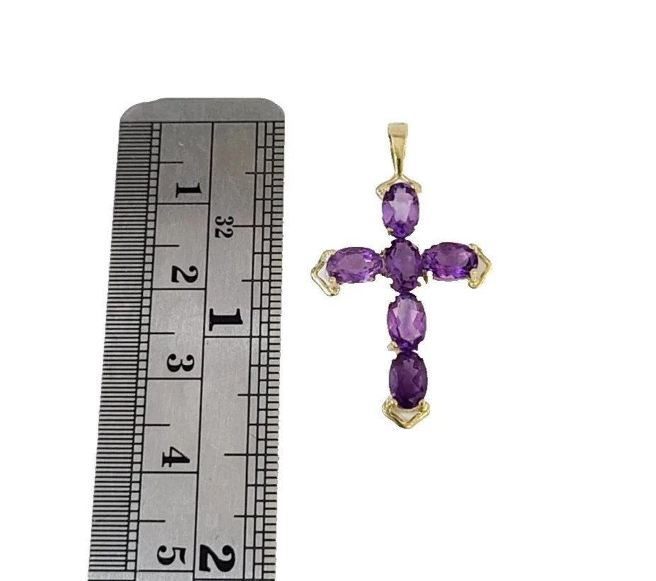 10K Yellow Gold 3mm Rope Chain Purple CZ Cross Pendant Necklace Set 18"-28"