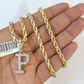10k Rope Chain P Diamond Initial Charm Necklace Pendant Set 4mm 20"-30" Gold