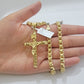 Real 10k Gold byzantine Chain Pendant Set 5mm Necklace With Jesus Cross Charm