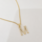 10K Gold Solid Franco Chain M Initial CZ Stone Pendant Set 1mm 16 18 20 22 Women