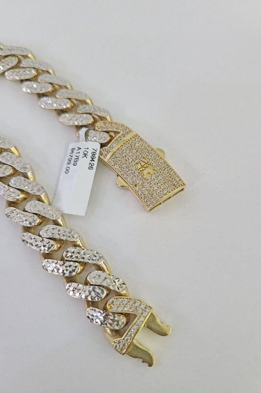 Real 10k Gold Monaco Bracelet 12mm 8" Two-tone Diamond Cut 10kt Royal Cuban link