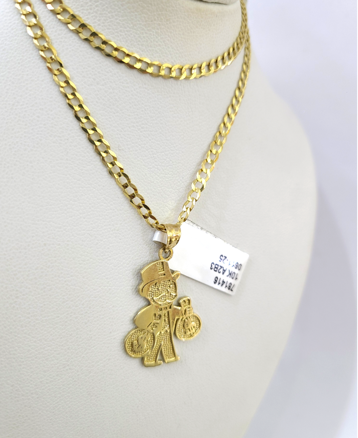 10k Gold Cuban Curb 3mm Chain Necklace Grandpa Money Charm Pendant 18"-28" Set