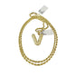 Real 10k Rope Chain V Nugget Initial Charm 3mm 18"-28" Necklace Set Pendant Gold