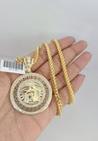 10k Yellow Gold Franco Chain Medusa Head Charm Pendant 4mm 18-28 Inch Necklace