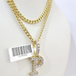 10K Gold Miami Cuban Chain P Diamond Initial 20"-28" 3mm Pendant Necklace SET