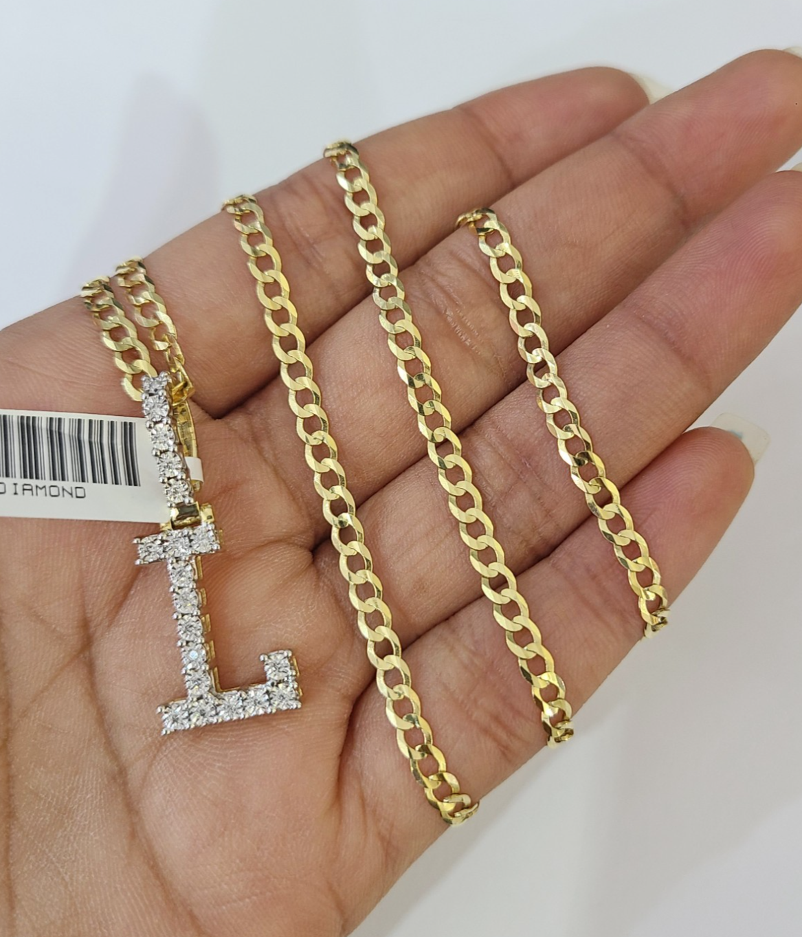 10k Gold Chain Necklace Cuban Curb L Diamond Initial Pendant Set 3mm 20"-30"