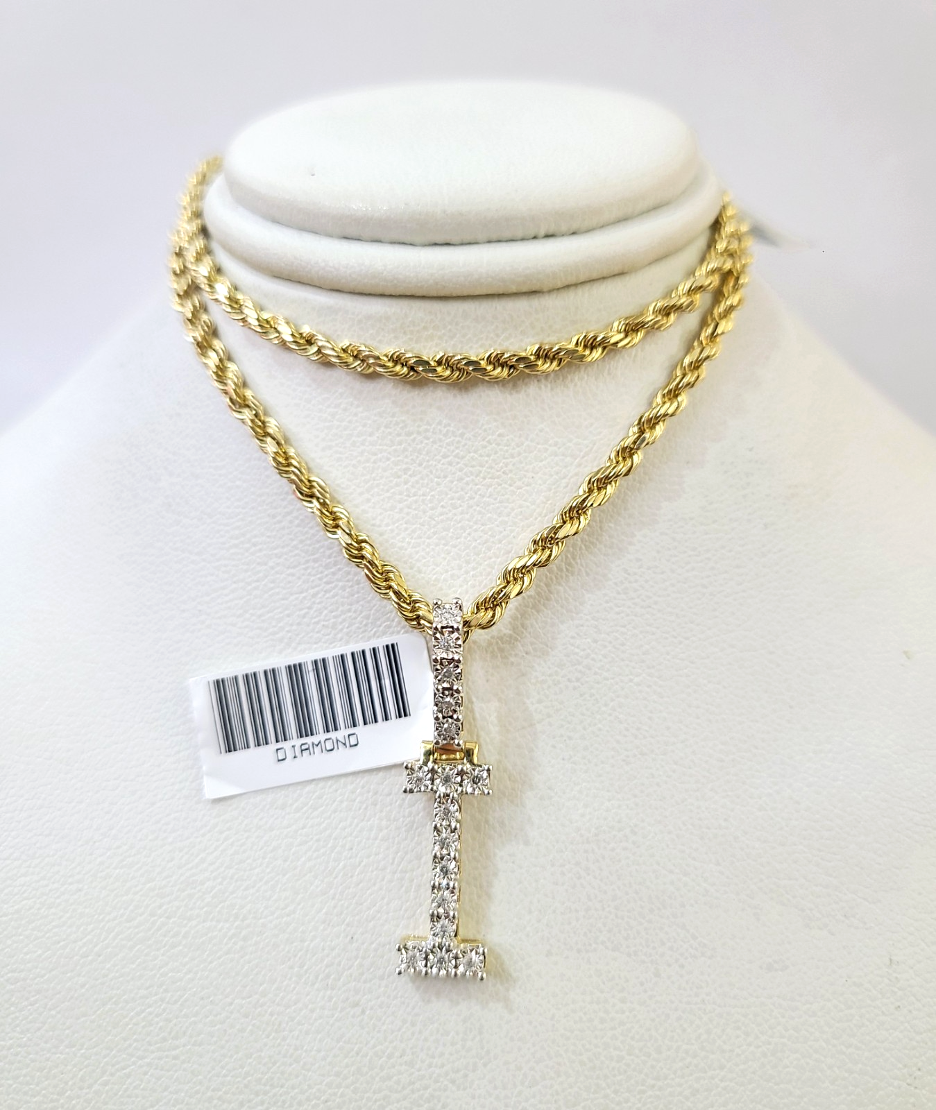 10k Rope Chain I Diamond Initial Charm Necklace Pendant Set 2mm 18"-24" Gold