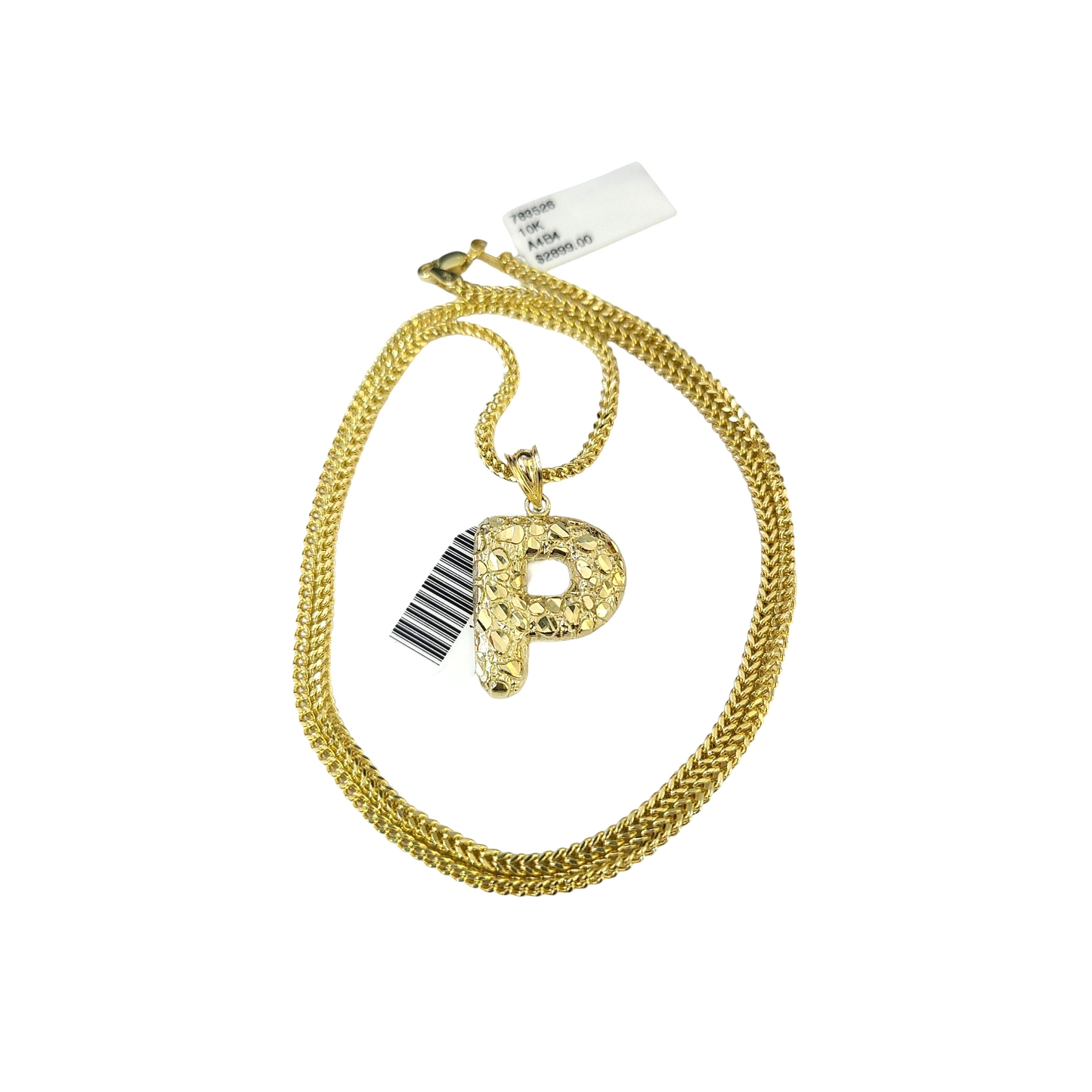 10k Gold Franco Chain 2.5mm 16"-26" P Nugget Initial Charm Pendant Necklace SET