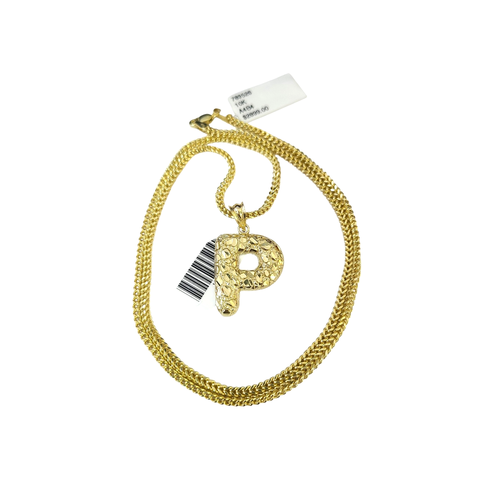 10k Gold Franco Chain 2.5mm 16"-26" P Nugget Initial Charm Pendant Necklace SET
