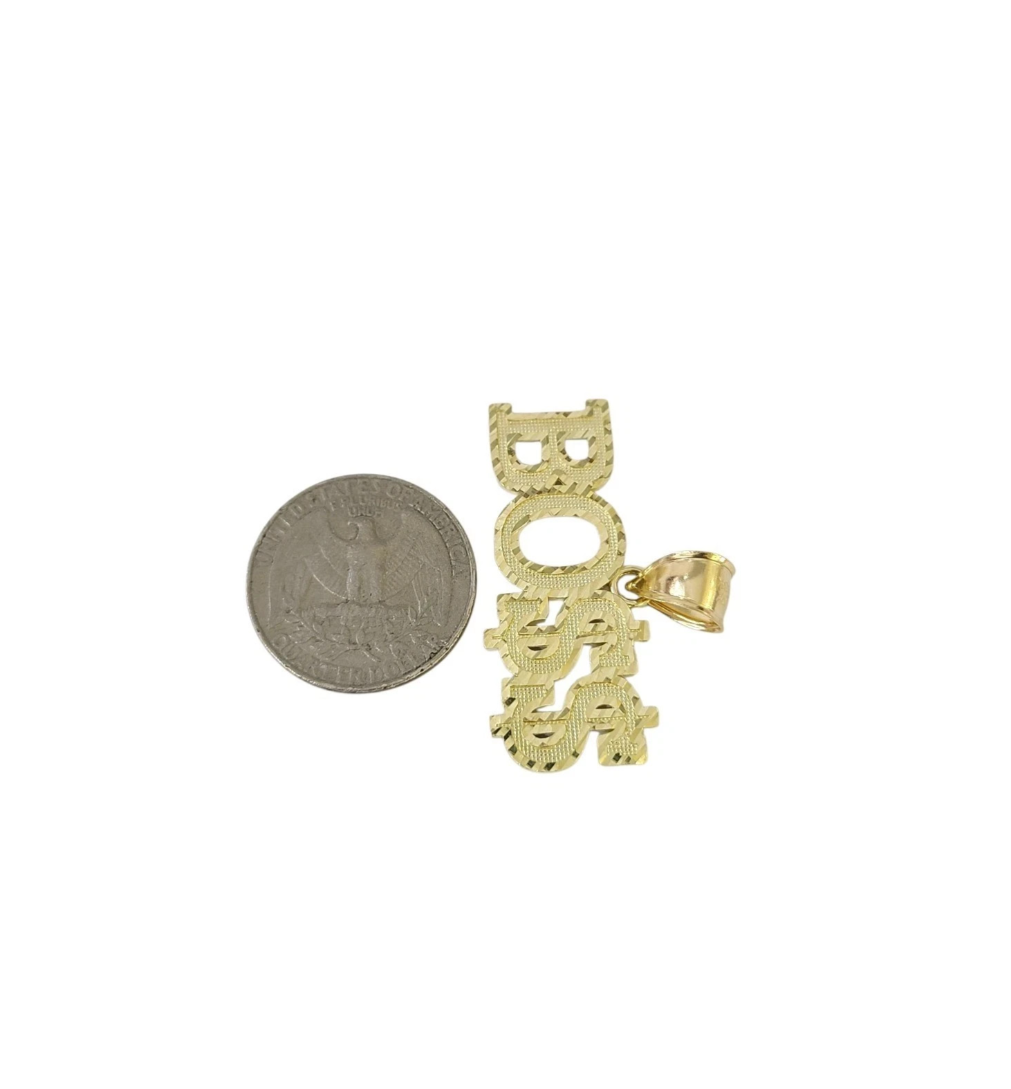 10K Yellow Gold BOSS Pendant Dollar Sign Letter Charm Hip Hop Style Men