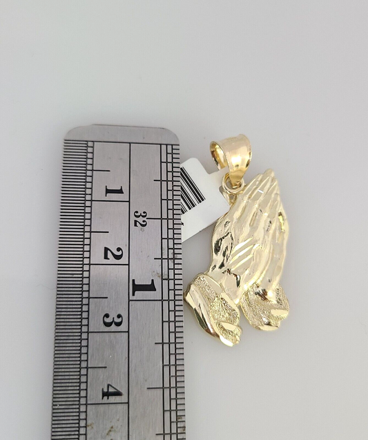 10k Gold Franco Chain Praying Hand Charm Pendant 2.5mm 18-24 Inches Necklace SET