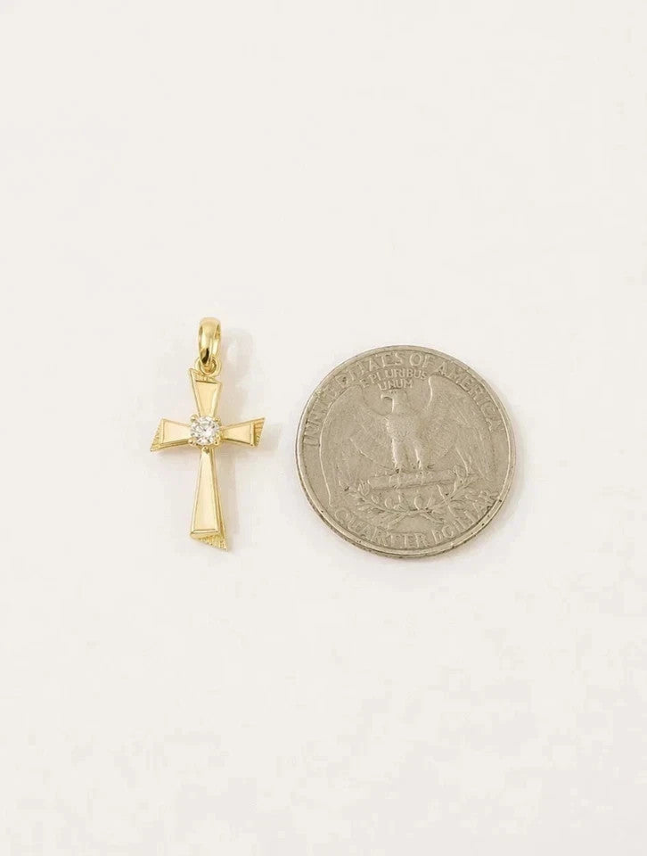 10k Gold Franco Chain Necklace Cz Stone Cross Charm 1mm 16-22 Inches Womens