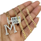 10k Gold Chain Necklace M Diamond Initial Pendant Set Cuban Curb 3mm 20"-30"