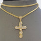 Real 10k Gold Cross Charm pendant & Franco Chain Necklace 2.5mm 22" Men Women