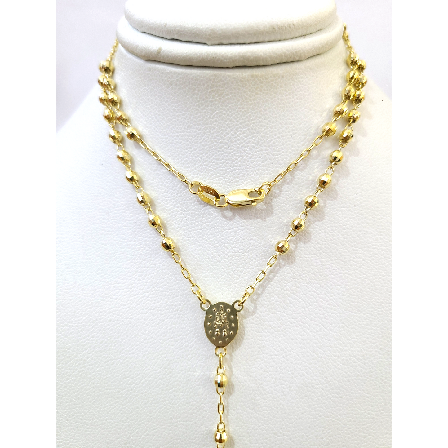 Real 10k Yellow Gold 3mm Rosary Chain 24 inch Necklace Cross Pendant