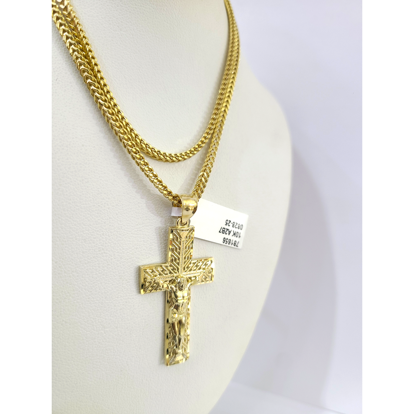 10k Gold Franco Necklace Chain Crucifix Cross Charm 2.5mm 18"-26" Pendant SET