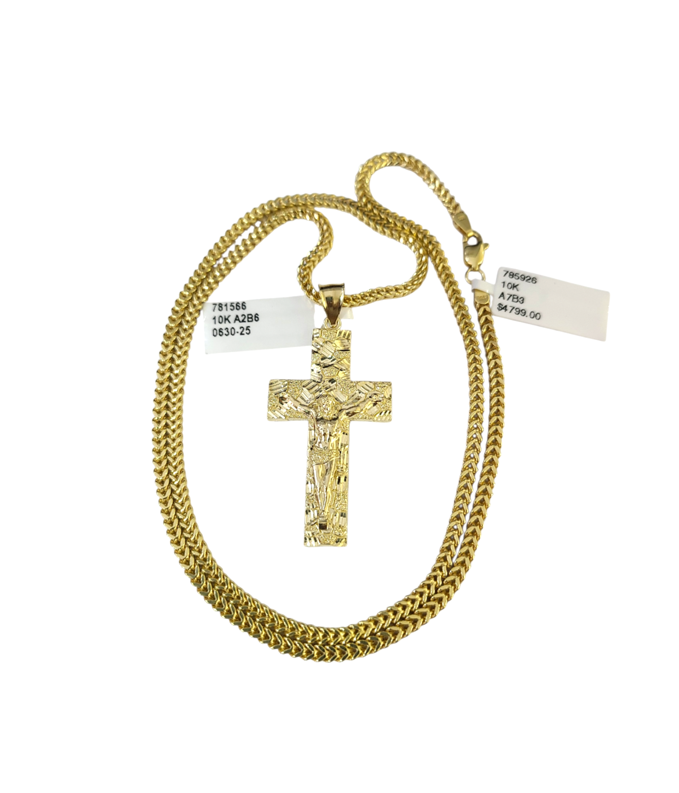 Real 10k Gold Franco Necklace Chain Nugget Cross Charm 2.5mm 18"-26" Pendant SET