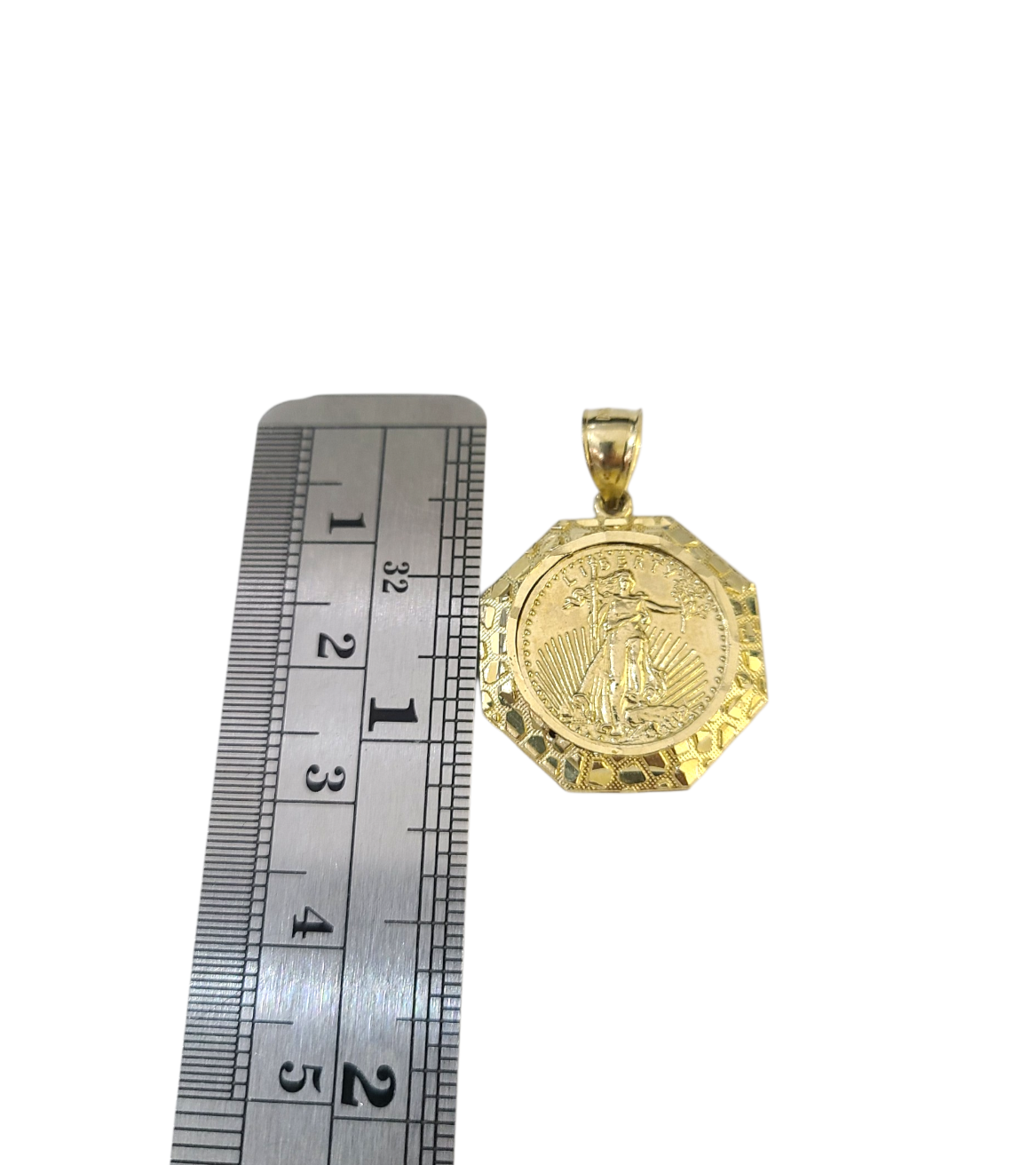 Real 10K Nugget Saint Liberty Medallion Pendant Charm Yellow Gold Genuine 10kt
