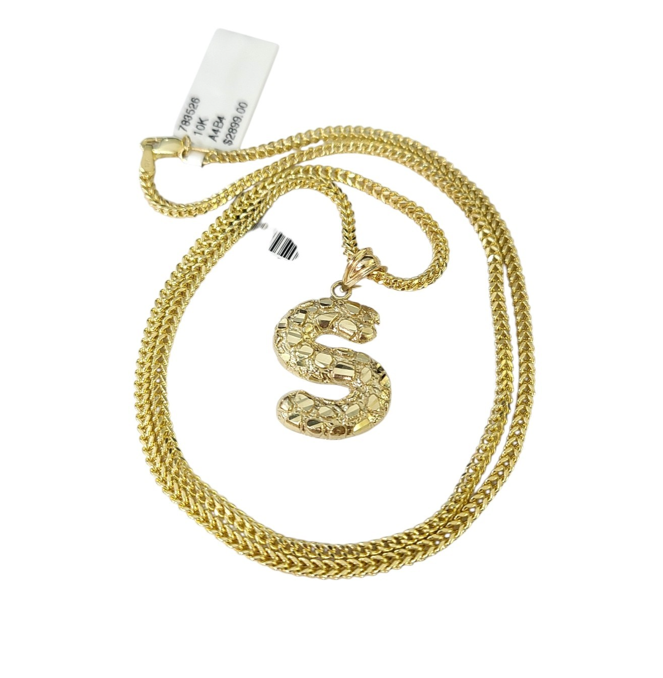 10k Gold Franco Chain 2.5mm 16"-26" S Nugget Initial Charm Pendant Necklace SET