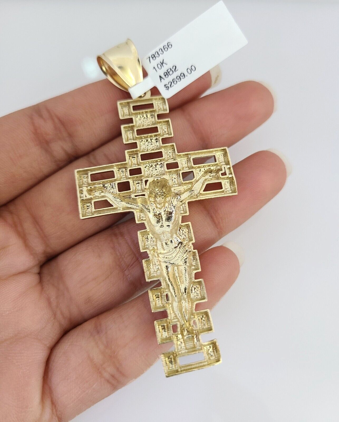 Real 10k Gold Byzantine Necklace Jesus Cross Charm SET Chain 20"-30" 4mm