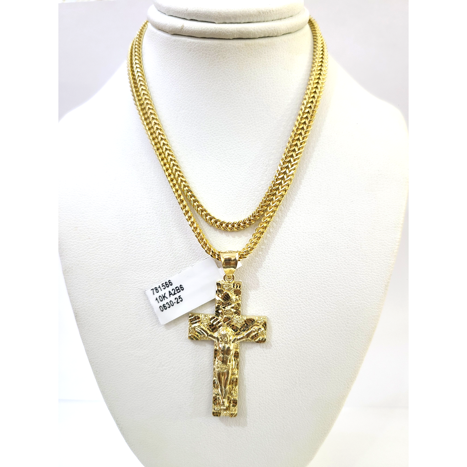 Real 10k Gold Franco Necklace Chain Nugget Cross Charm 2.5mm 18"-26" Pendant SET