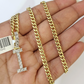 10K Gold Miami Cuban Chain I Diamond Initial 18"-24" 2mm Pendant Necklace SET