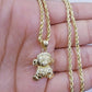 10k Yellow Gold 38 Baby Charm Diamond Cut 2.5mm 18"- 28" Rope Chain Pendant
