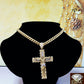 Real 10k Yellow Gold Jesus Cross Pendant &10k 22 Inch Cuban Chain Box Lock,