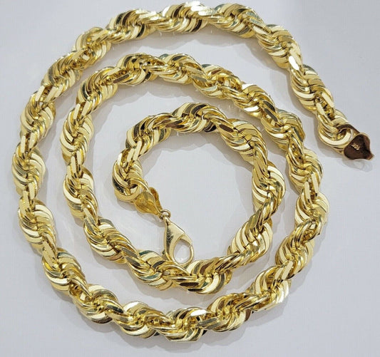 Rope Chain Necklace Solid 10mm 10k Yellow Gold Diamond Cuts Men's 20"-26" Real