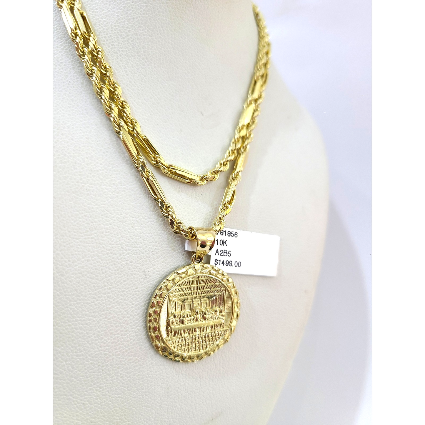 10k Gold Milano Chain Nugget Last Supper Pendant Charm 18"-28" 3mm SET Necklace