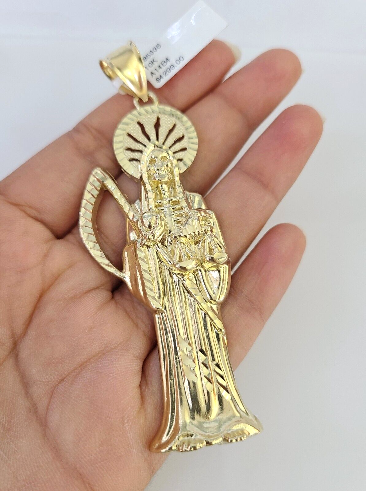 10k Saint Reaper Charm Pendant Mens REAL 10Kt Santa Muerte Yellow Gold