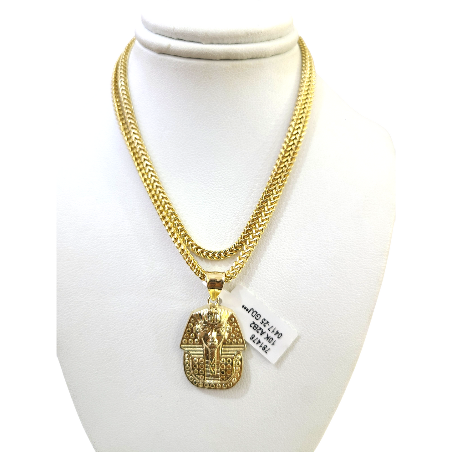 Real 10k Gold Franco Necklace Chain Pharaoh Head Charm 2.5mm 18"-26" Pendant SET