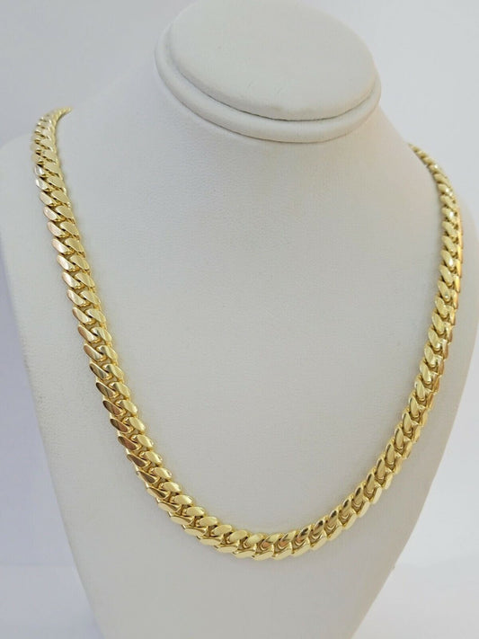 Solid Real 10k Gold Cuban Link Necklace Chain 7mm 20" 10k Yellow Gold Box Lock