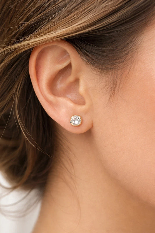 14k Yellow Gold Round Stud Earrings Lab Created Diamonds Screw-Back Women Men