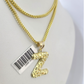 10k Gold Franco Chain Z Nugget Initial Charm Pendant Necklace SET 2.5mm 16"-26"